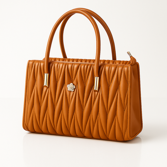 LuxePetal Quilted Mini Tote - Light Brown
