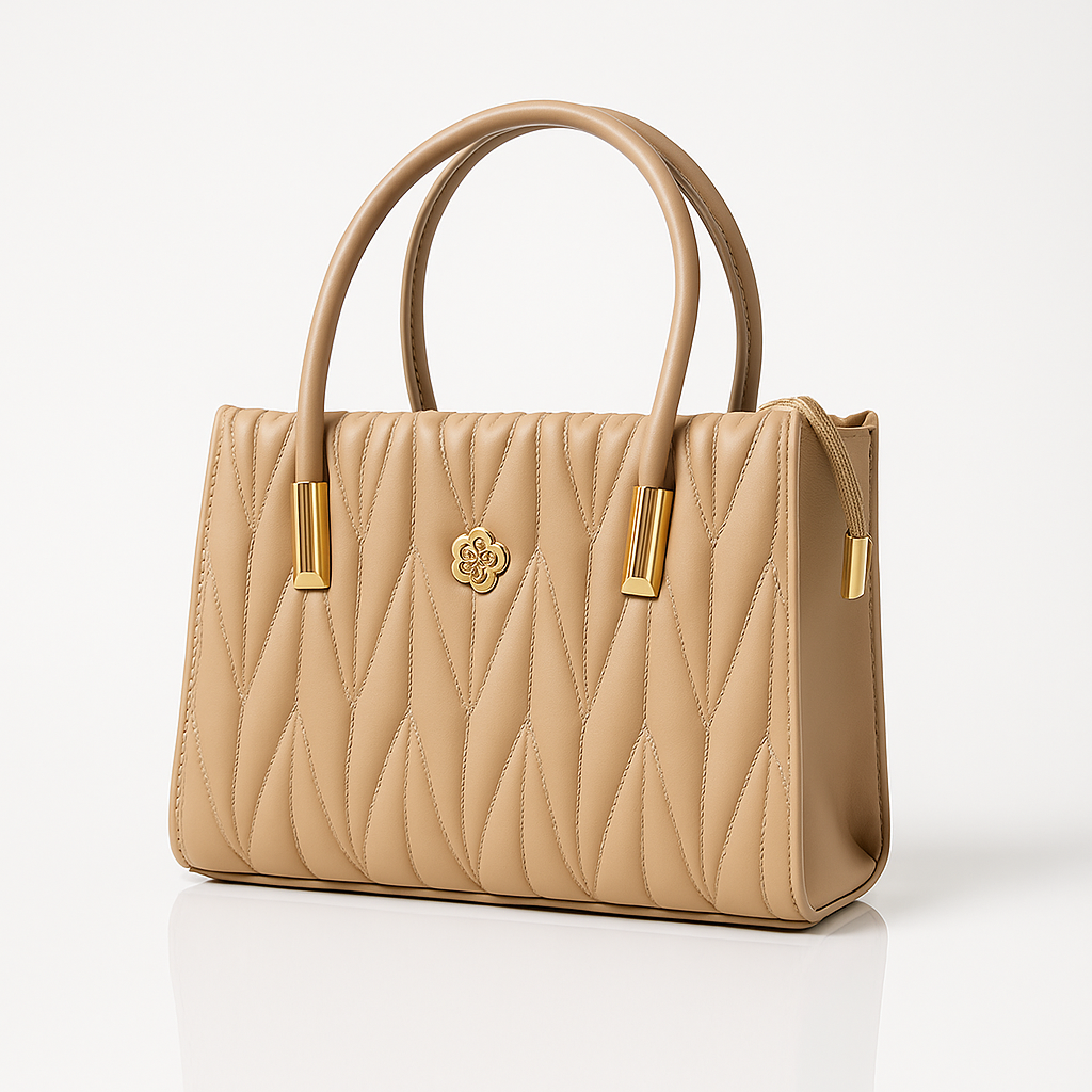 LuxePetal Quilted Mini Tote - Beige