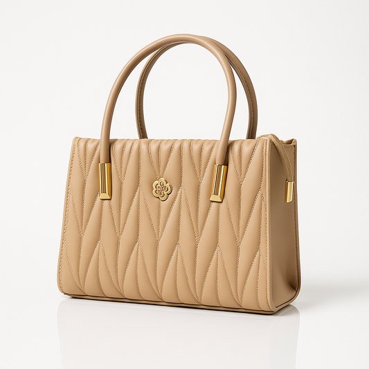 LuxePetal Quilted Mini Tote - Beige