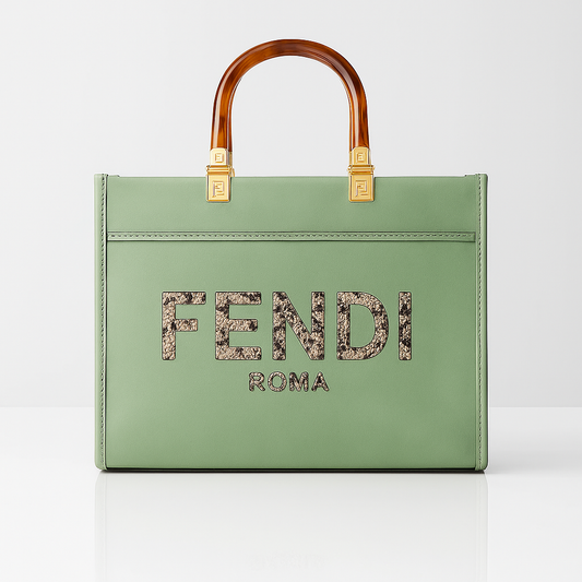 Fendi Regal Vista Crystal Handle Tote - Olive
