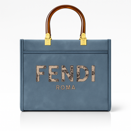 Fendi Regal Vista Crystal Handle Tote - Blue