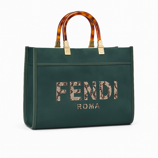 Fendi Regal Vista Crystal Handle Tote - Green