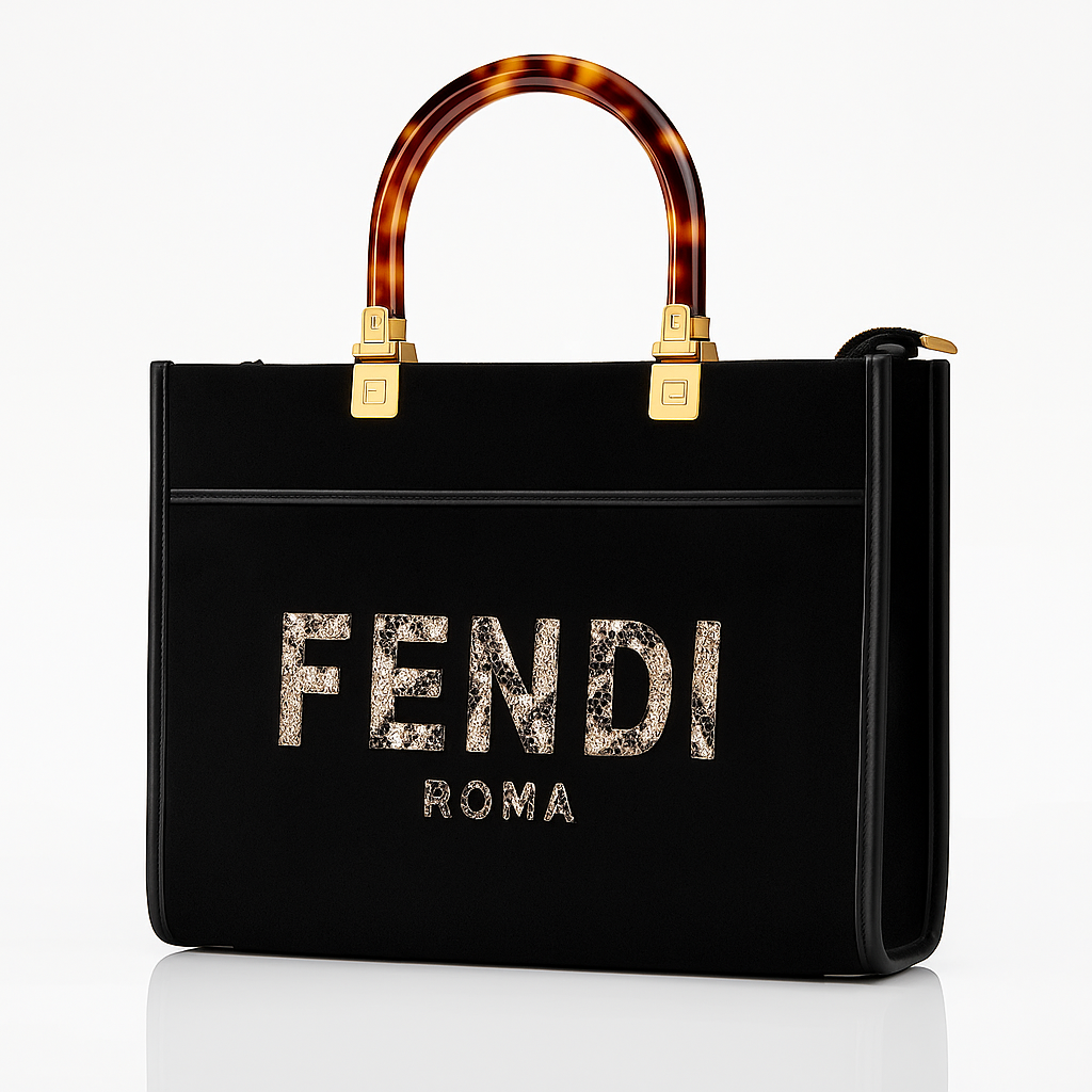 Fendi Regal Vista Crystal Handle Tote - Black