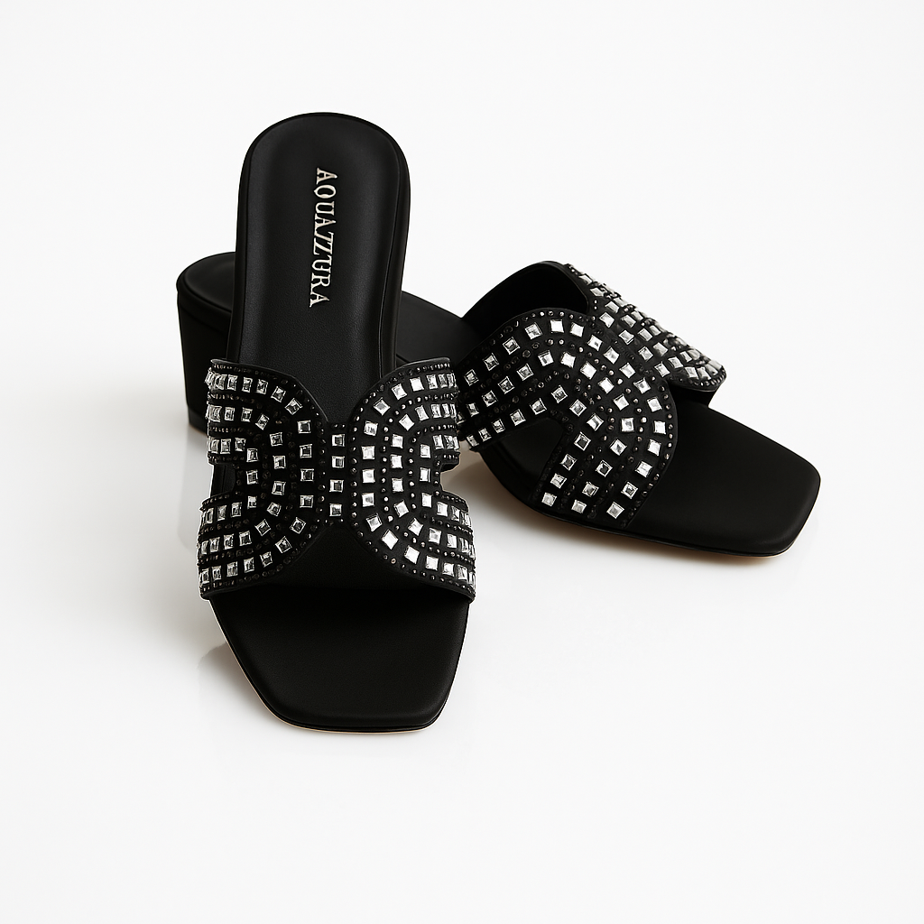 Black Embellished Mules