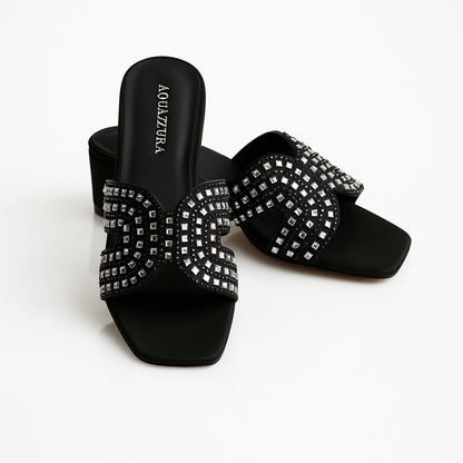 Black Embellished Mules