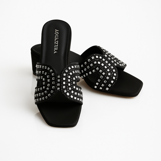 Black Embellished Mules
