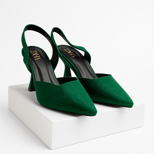 Zara Emerald Glam Slingback Heels
