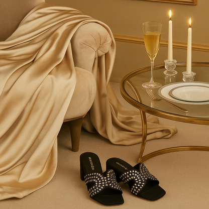 Black Embellished Mules