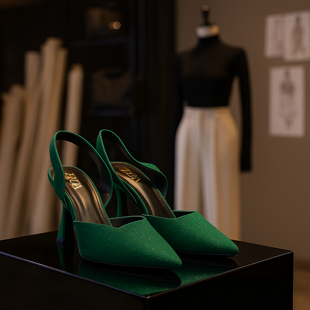 Zara Emerald Glam Slingback Heels