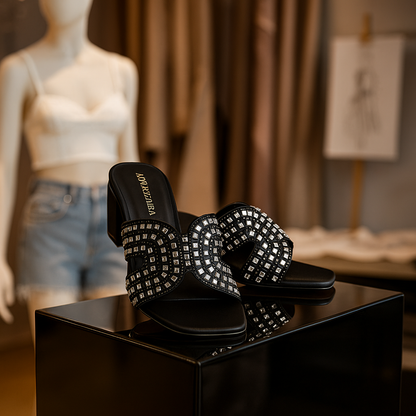 Black Embellished Mules