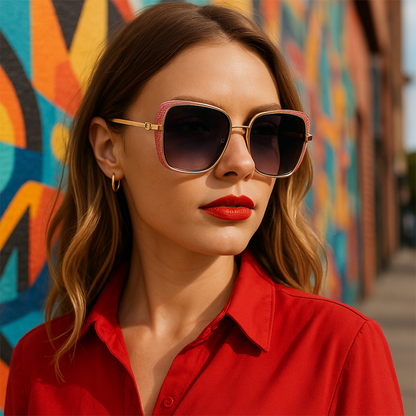 Golden Glamour Sunglasses – Pink Glitter Sides