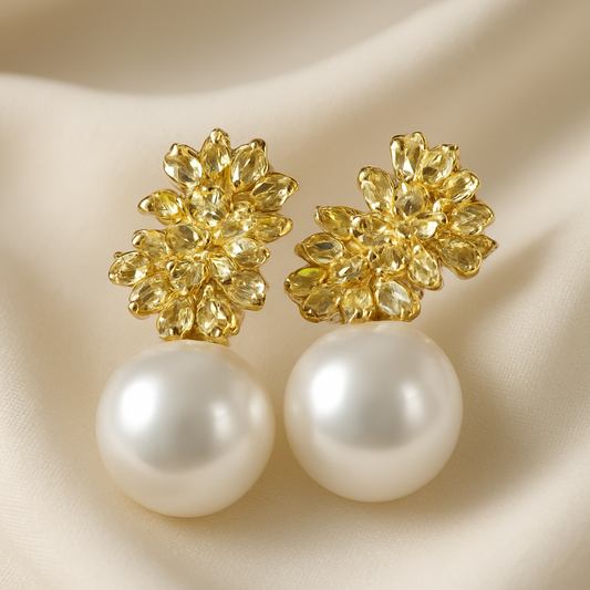 Fancy Gold Ear Studs with Pearls