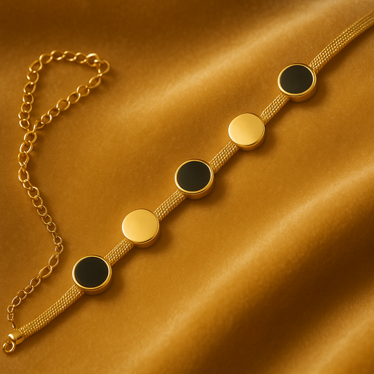 Flat Chain Gold Bracelet with Black Stones