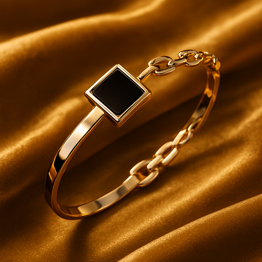 Silver Bracelet with Square Black Stone