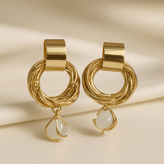 Gold Rings Earings with Pearls