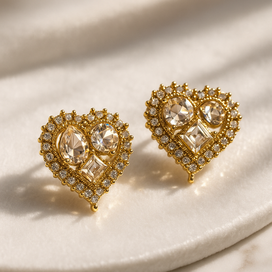 Gold Heart Ear Studs